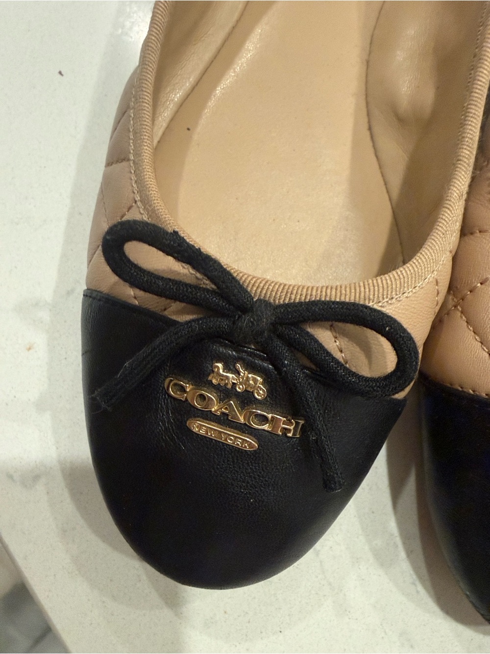Coach Two-Tone Nude and Black Quilted Ballet Flats - Picture 5 of 6